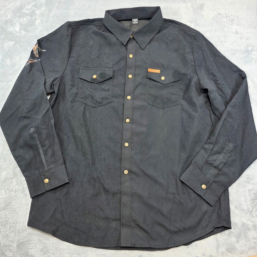 Manfinity Men Medium Black Button Down Shirt Steer Skull Western Long Sleeve